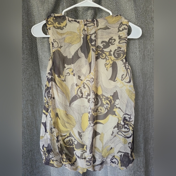 Gibson 100% Silk Bubble Tank Top Size Medium Grey Yellow Floral - Picture 3 of 5